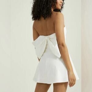 NWT Altar’d State Linen Blend Strapless Mini Dress Woman’s Sz L White Back Bow